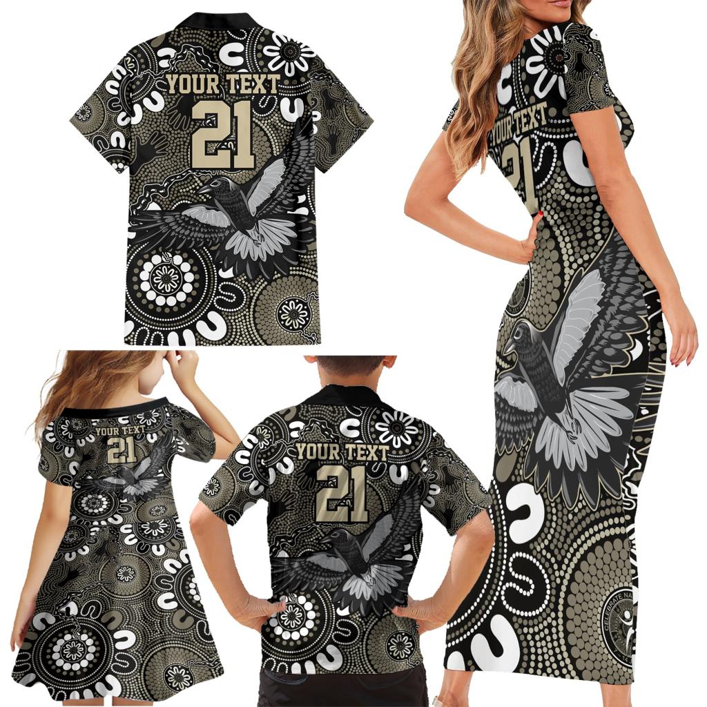Custom Magpies NAIDOC Week 2024 Family Matching Short Sleeve Bodycon Dress and Hawaiian Shirt Fire Burning Aboriginal Dots Art