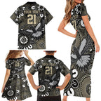 Custom Magpies NAIDOC Week 2024 Family Matching Short Sleeve Bodycon Dress and Hawaiian Shirt Fire Burning Aboriginal Dots Art