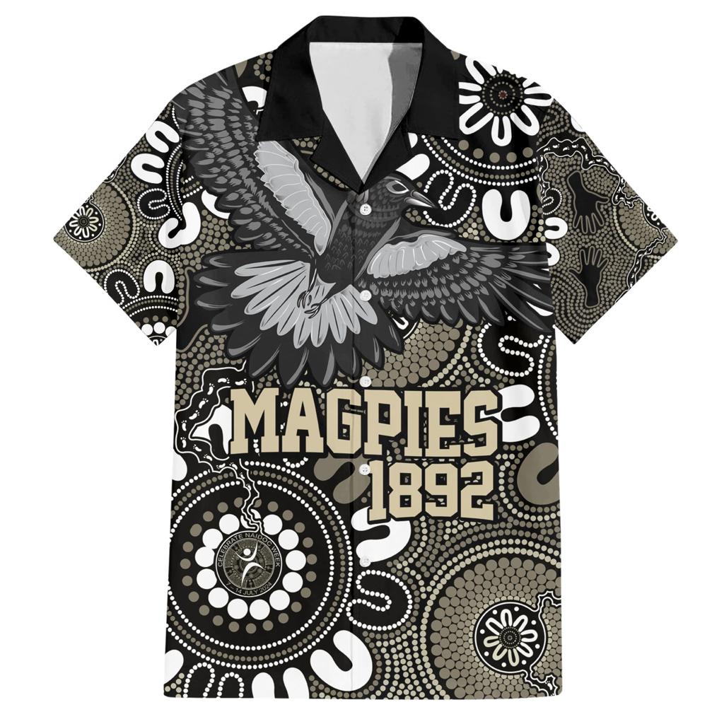 Custom Magpies NAIDOC Week 2024 Family Matching Short Sleeve Bodycon Dress and Hawaiian Shirt Fire Burning Aboriginal Dots Art
