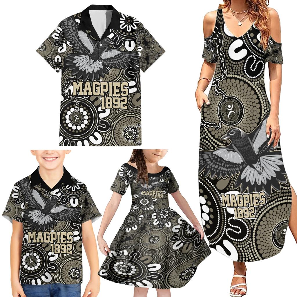 Custom Magpies NAIDOC Week 2024 Family Matching Summer Maxi Dress and Hawaiian Shirt Fire Burning Aboriginal Dots Art