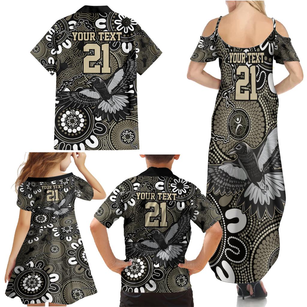 Custom Magpies NAIDOC Week 2024 Family Matching Summer Maxi Dress and Hawaiian Shirt Fire Burning Aboriginal Dots Art