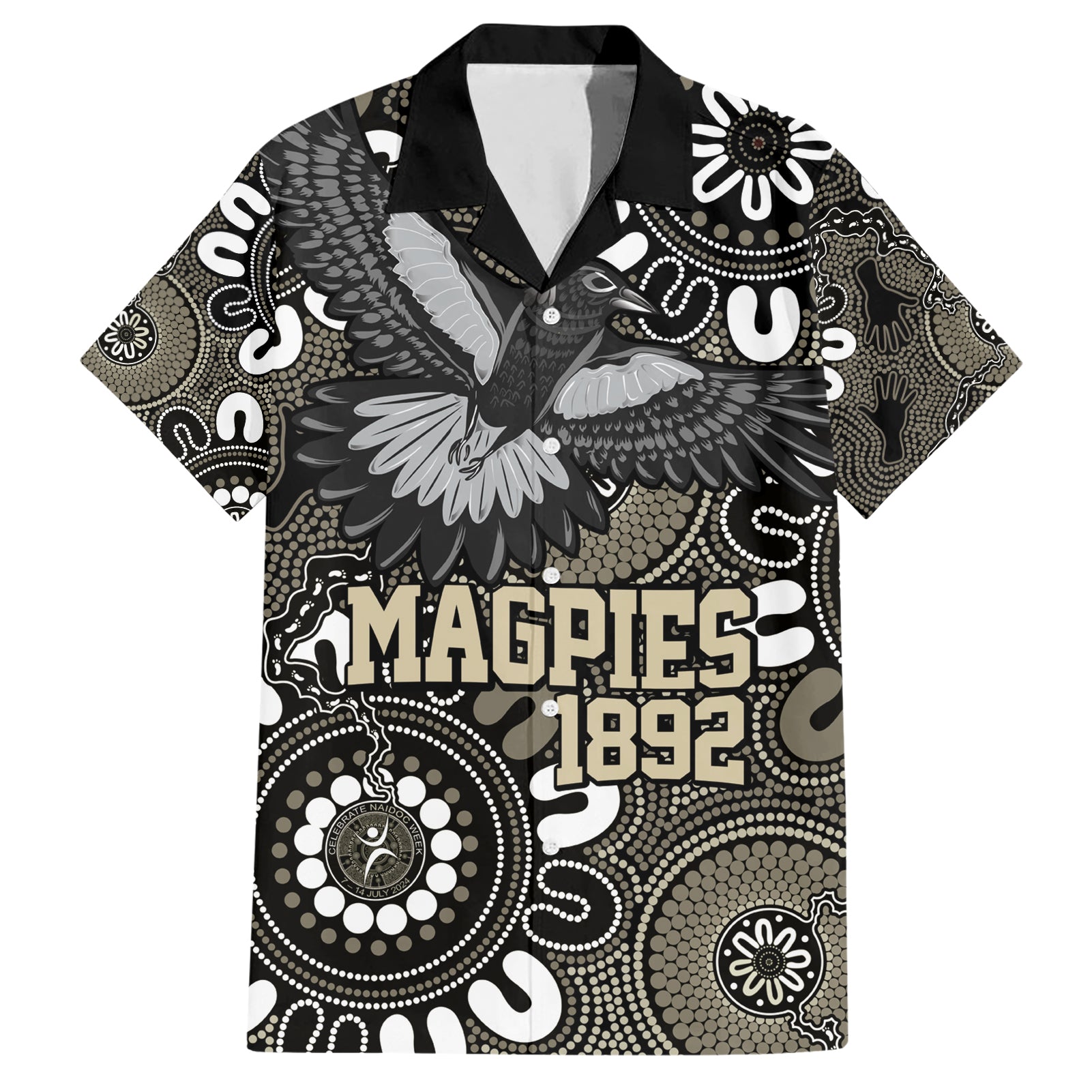 Custom Magpies NAIDOC Week 2024 Hawaiian Shirt Fire Burning Aboriginal Dots Art