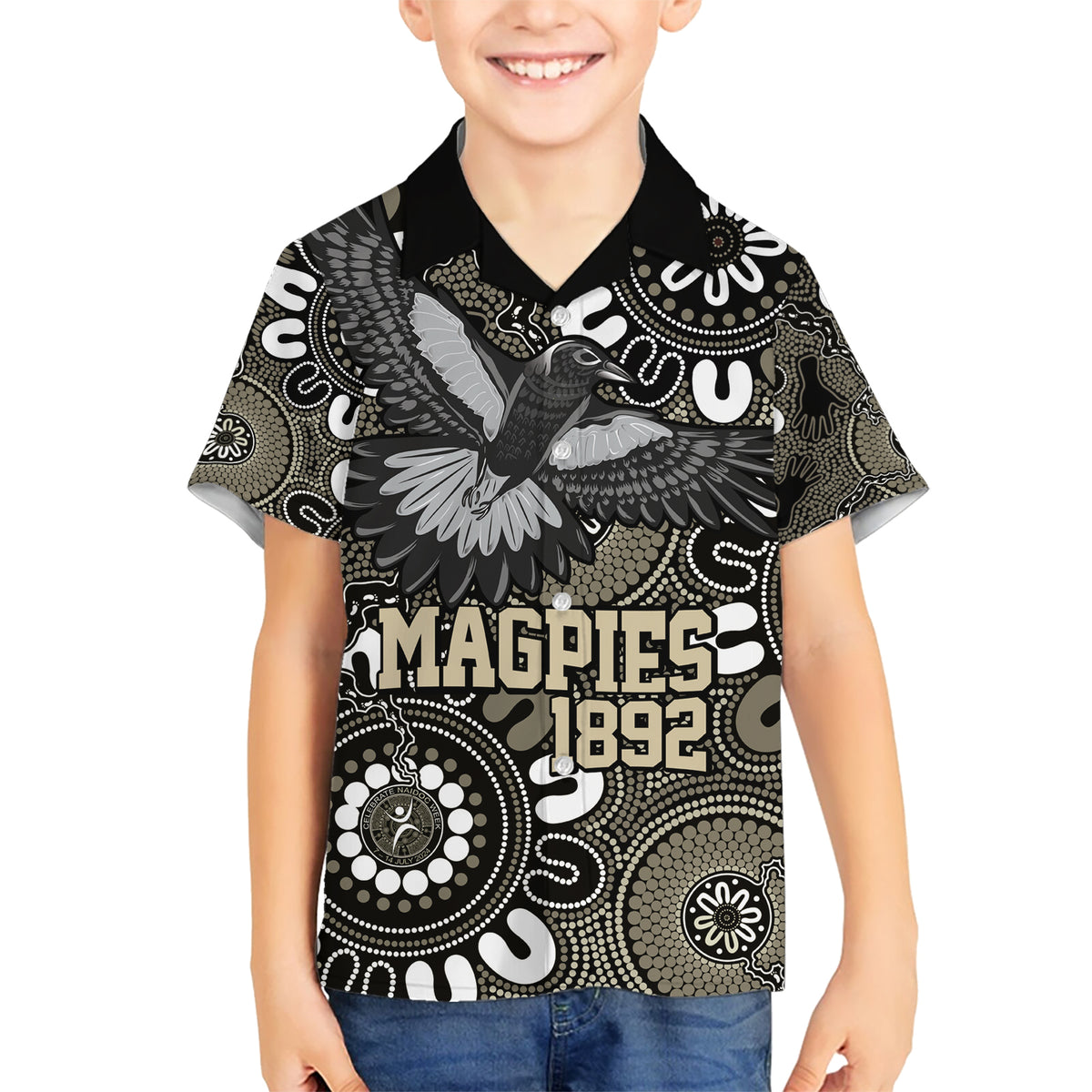 Custom Magpies NAIDOC Week 2024 Kid Hawaiian Shirt Fire Burning Aboriginal Dots Art