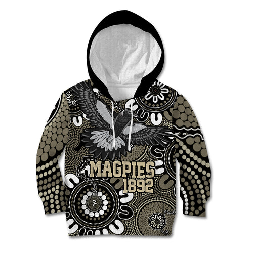 Custom Magpies NAIDOC Week 2024 Kid Hoodie Fire Burning Aboriginal Dots Art