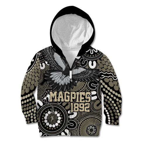 Custom Magpies NAIDOC Week 2024 Kid Hoodie Fire Burning Aboriginal Dots Art