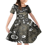Custom Magpies NAIDOC Week 2024 Kid Short Sleeve Dress Fire Burning Aboriginal Dots Art