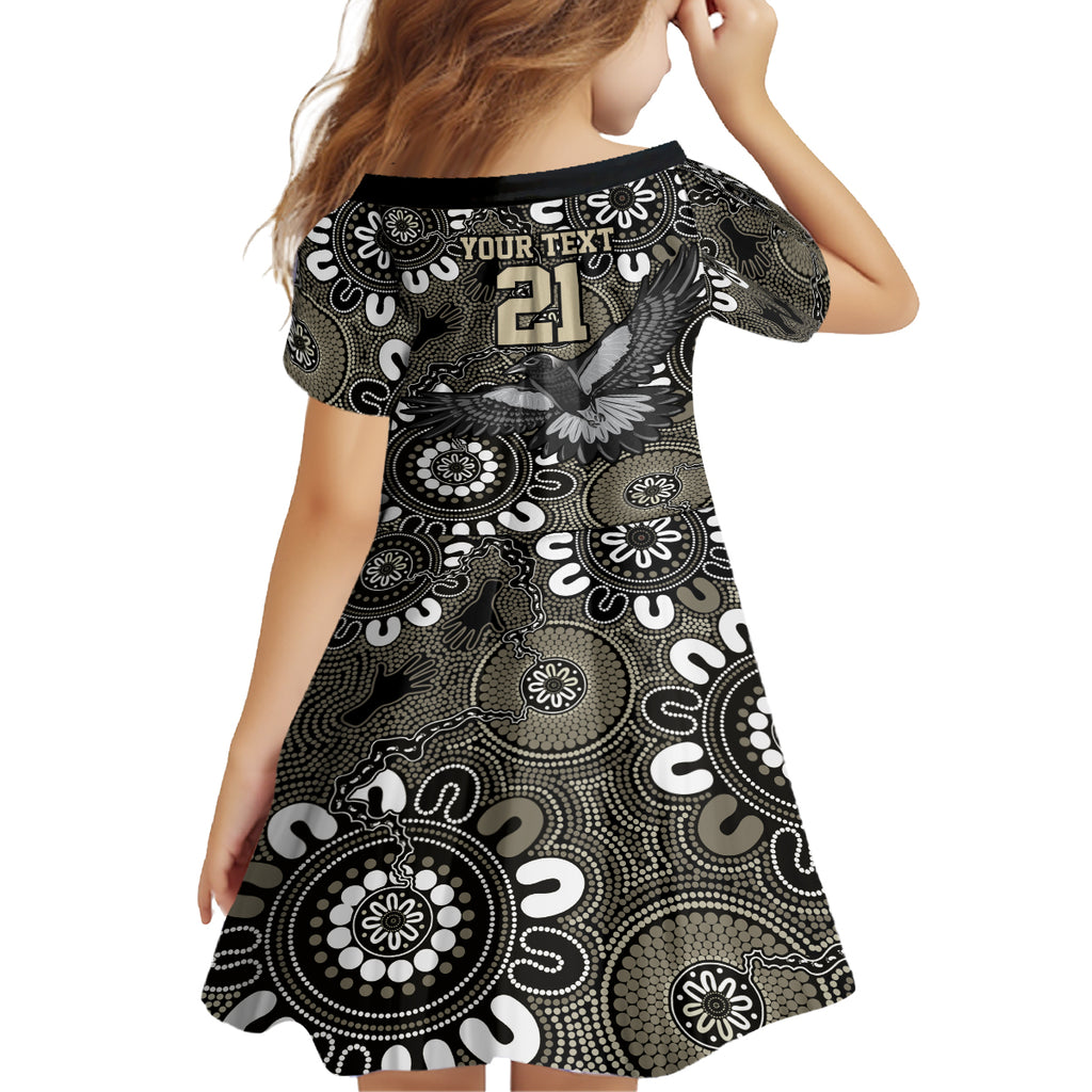Custom Magpies NAIDOC Week 2024 Kid Short Sleeve Dress Fire Burning Aboriginal Dots Art
