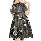 Custom Magpies NAIDOC Week 2024 Kid Short Sleeve Dress Fire Burning Aboriginal Dots Art