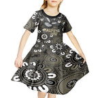 Custom Magpies NAIDOC Week 2024 Kid Short Sleeve Dress Fire Burning Aboriginal Dots Art