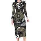 Custom Magpies NAIDOC Week 2024 Long Sleeve Bodycon Dress Fire Burning Aboriginal Dots Art