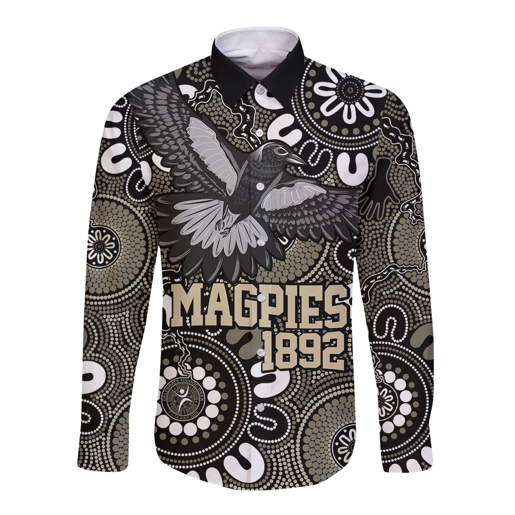 Custom Magpies NAIDOC Week 2024 Long Sleeve Button Shirt Fire Burning Aboriginal Dots Art