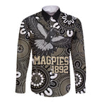 Custom Magpies NAIDOC Week 2024 Long Sleeve Button Shirt Fire Burning Aboriginal Dots Art