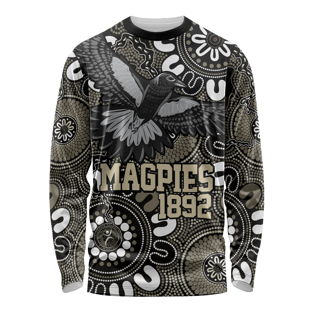 Custom Magpies NAIDOC Week 2024 Long Sleeve Shirt Fire Burning Aboriginal Dots Art