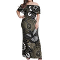 Custom Magpies NAIDOC Week 2024 Off Shoulder Maxi Dress Fire Burning Aboriginal Dots Art