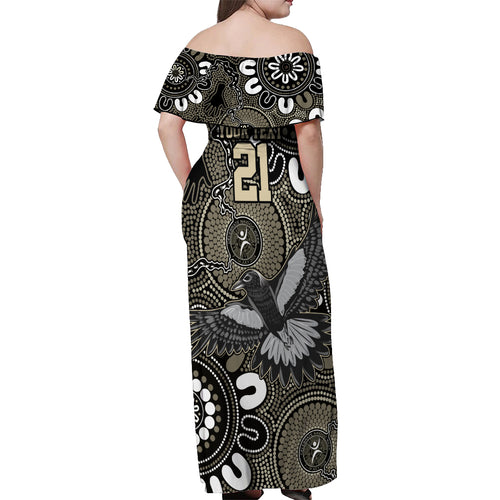 Custom Magpies NAIDOC Week 2024 Off Shoulder Maxi Dress Fire Burning Aboriginal Dots Art
