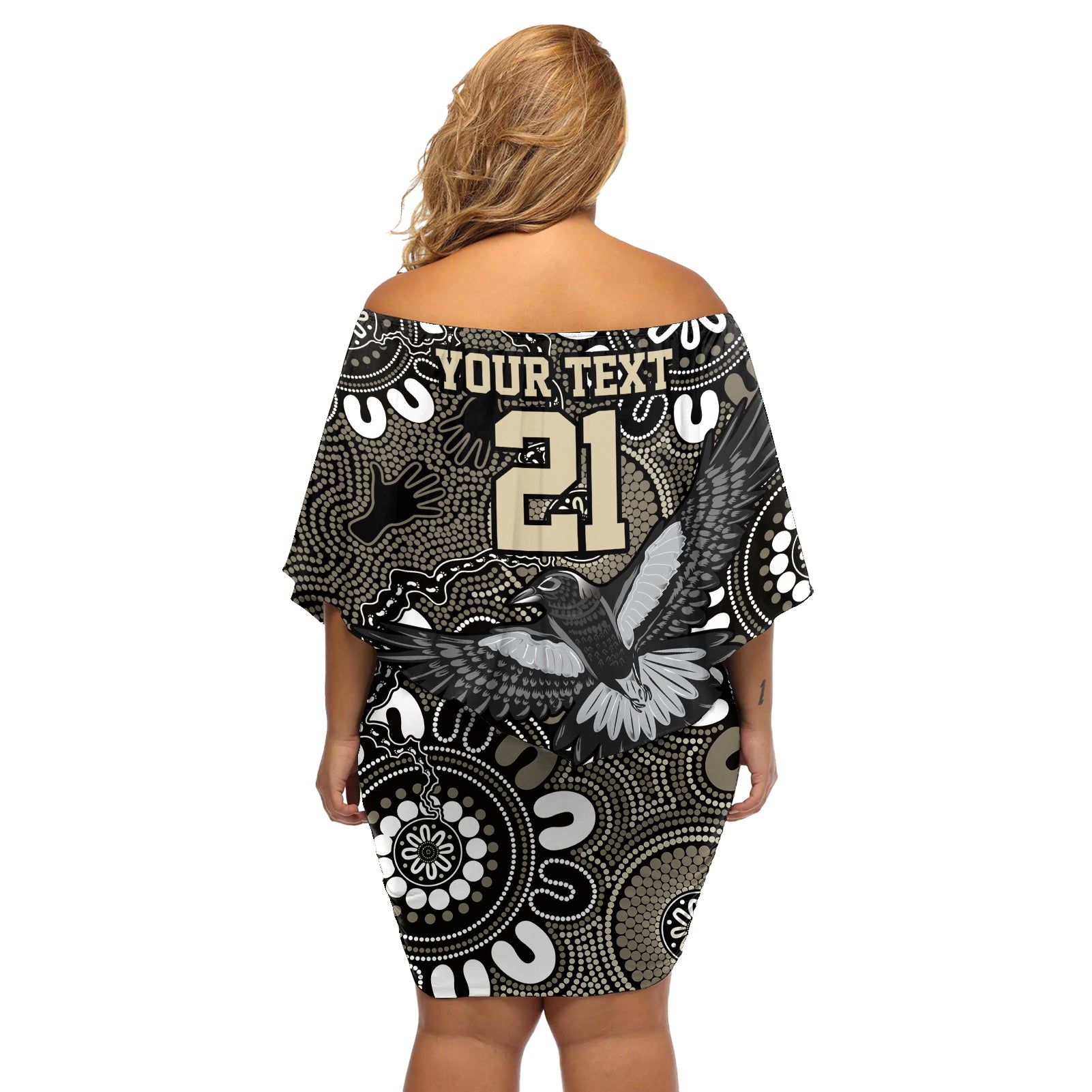 Custom Magpies NAIDOC Week 2024 Off Shoulder Short Dress Fire Burning Aboriginal Dots Art
