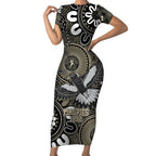 Custom Magpies NAIDOC Week 2024 Short Sleeve Bodycon Dress Fire Burning Aboriginal Dots Art
