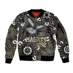 Custom Magpies NAIDOC Week 2024 Sleeve Zip Bomber Jacket Fire Burning Aboriginal Dots Art