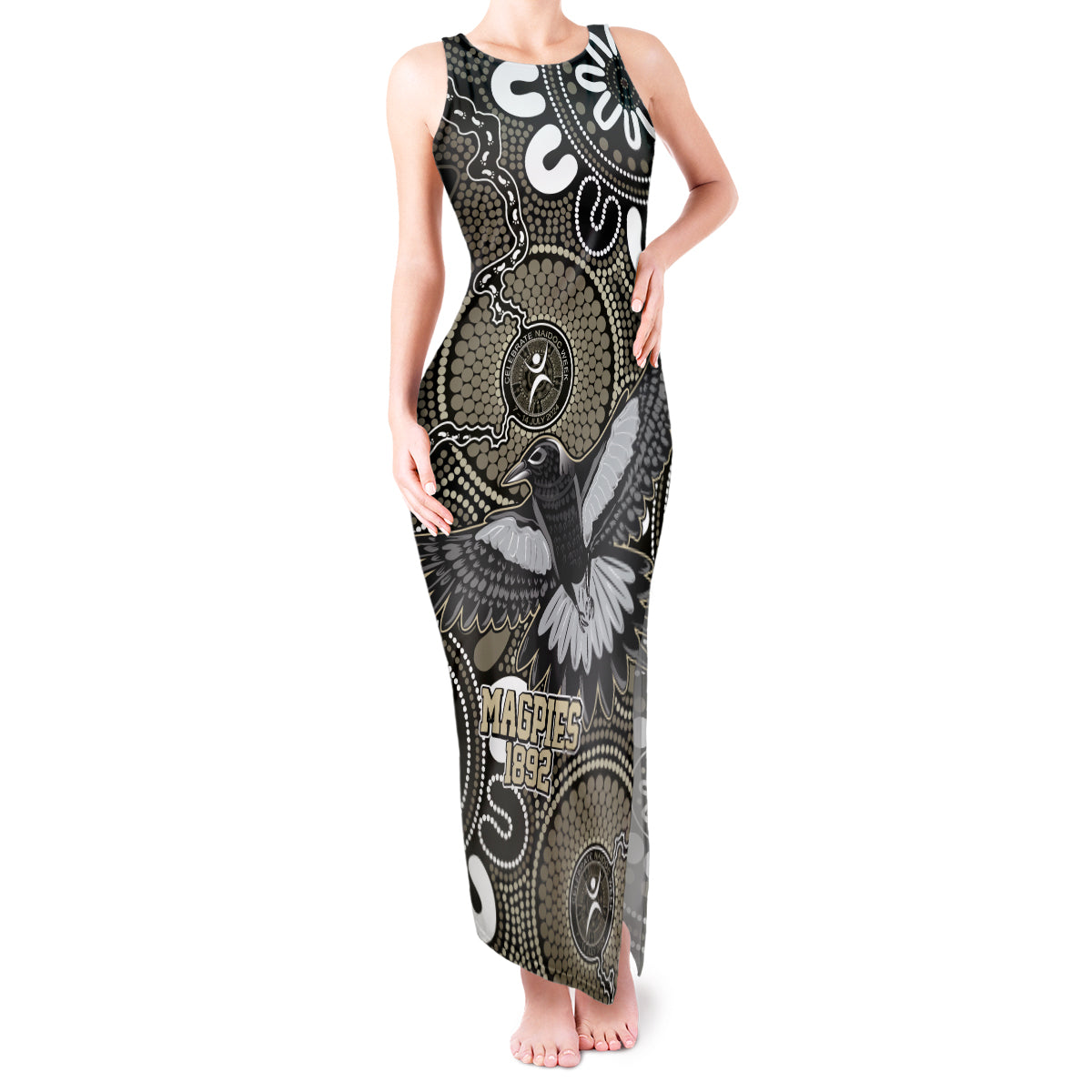 Custom Magpies NAIDOC Week 2024 Tank Maxi Dress Fire Burning Aboriginal Dots Art
