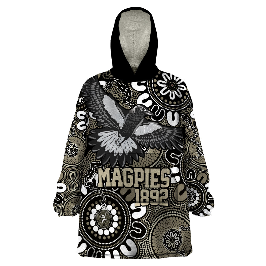 Custom Magpies NAIDOC Week 2024 Wearable Blanket Hoodie Fire Burning Aboriginal Dots Art