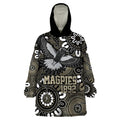 Custom Magpies NAIDOC Week 2024 Wearable Blanket Hoodie Fire Burning Aboriginal Dots Art