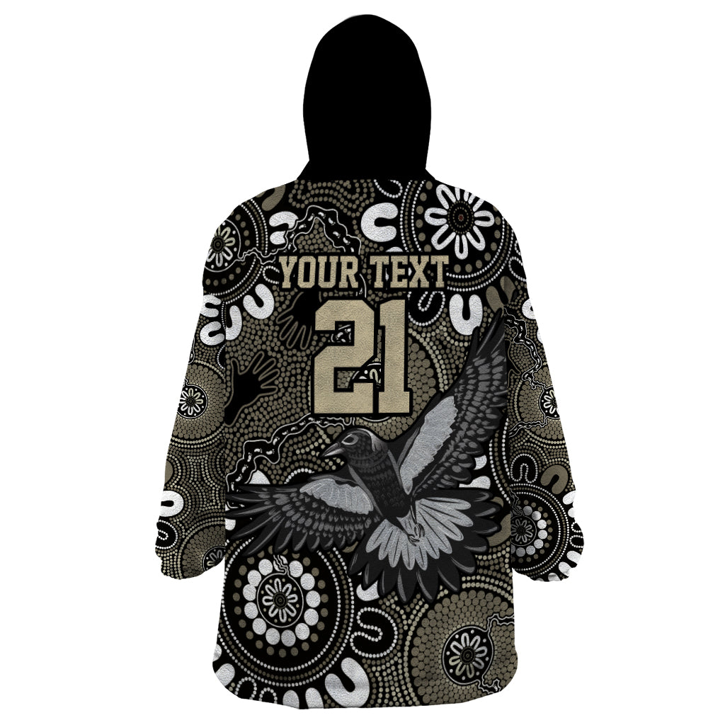 Custom Magpies NAIDOC Week 2024 Wearable Blanket Hoodie Fire Burning Aboriginal Dots Art