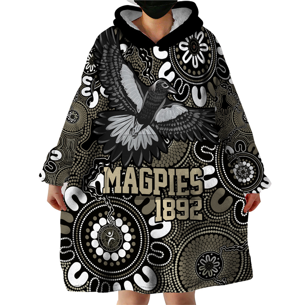 Custom Magpies NAIDOC Week 2024 Wearable Blanket Hoodie Fire Burning Aboriginal Dots Art