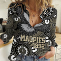 Custom Magpies NAIDOC Week 2024 Women Casual Shirt Fire Burning Aboriginal Dots Art