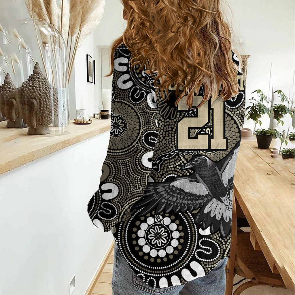 Custom Magpies NAIDOC Week 2024 Women Casual Shirt Fire Burning Aboriginal Dots Art