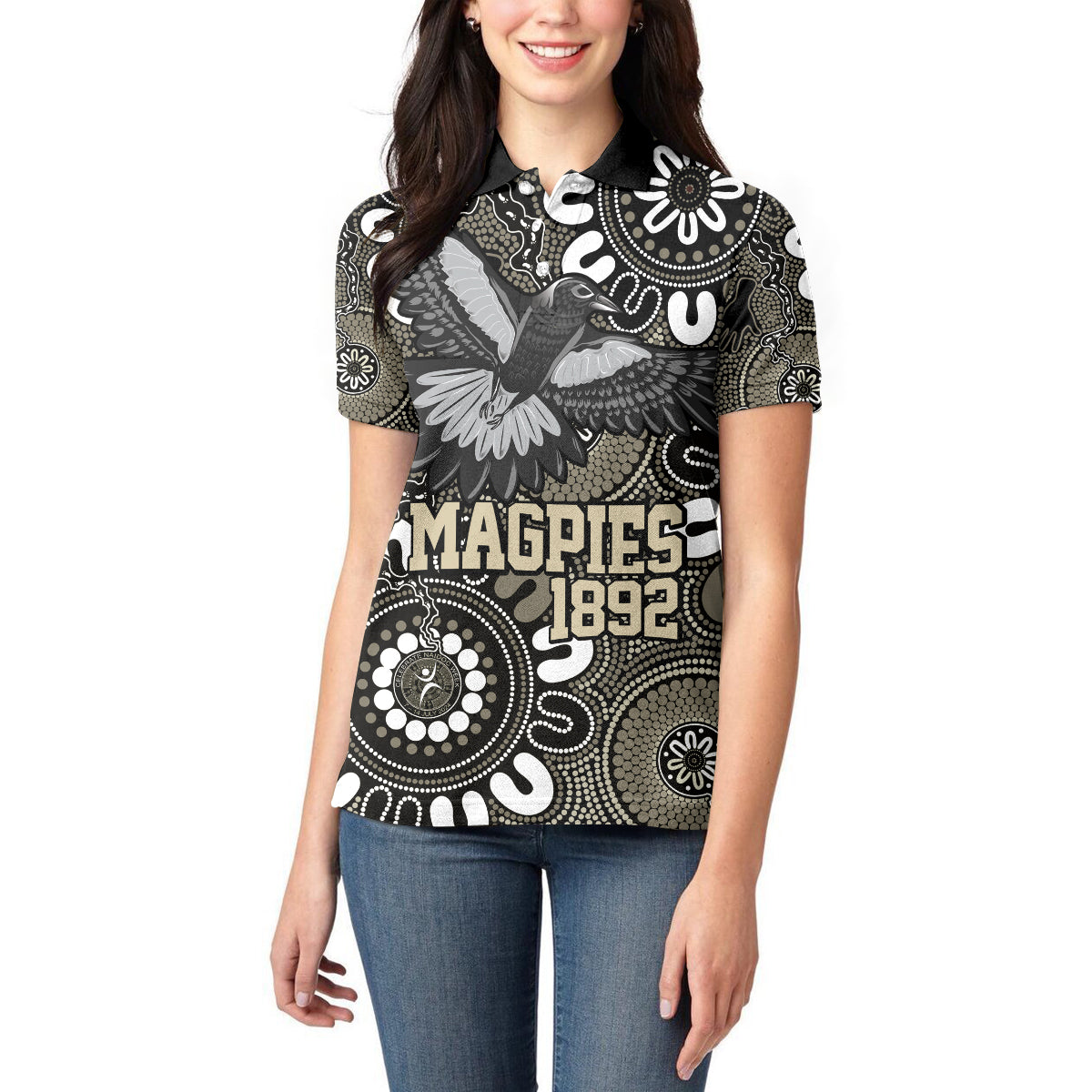 Custom Magpies NAIDOC Week 2024 Women Polo Shirt Fire Burning Aboriginal Dots Art