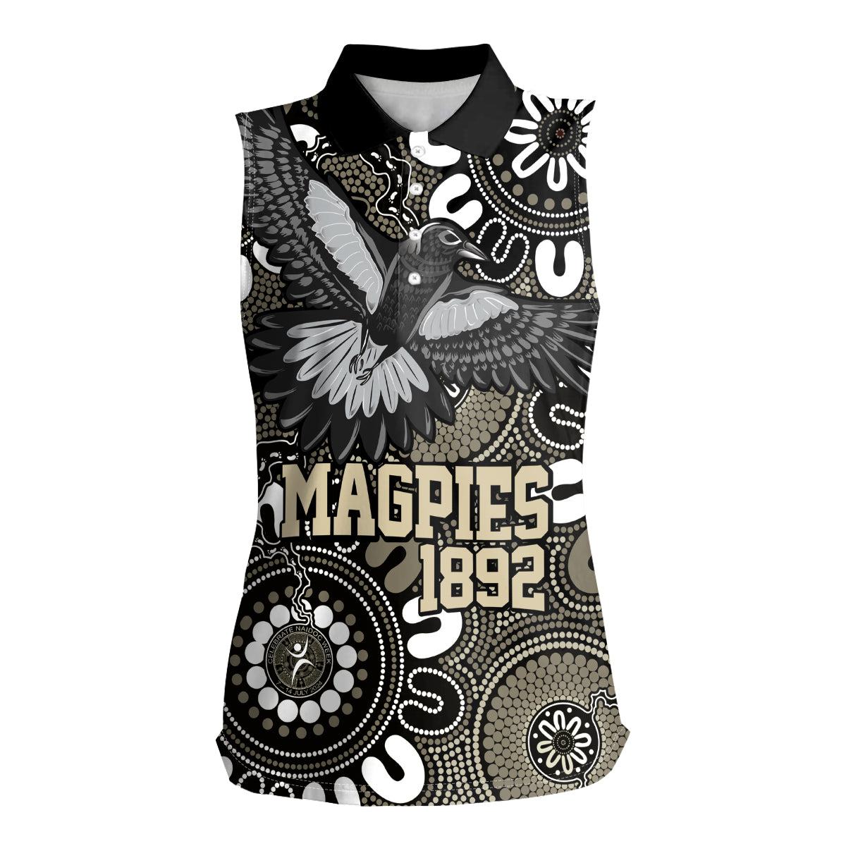 Custom Magpies NAIDOC Week 2024 Women Sleeveless Polo Shirt Fire Burning Aboriginal Dots Art