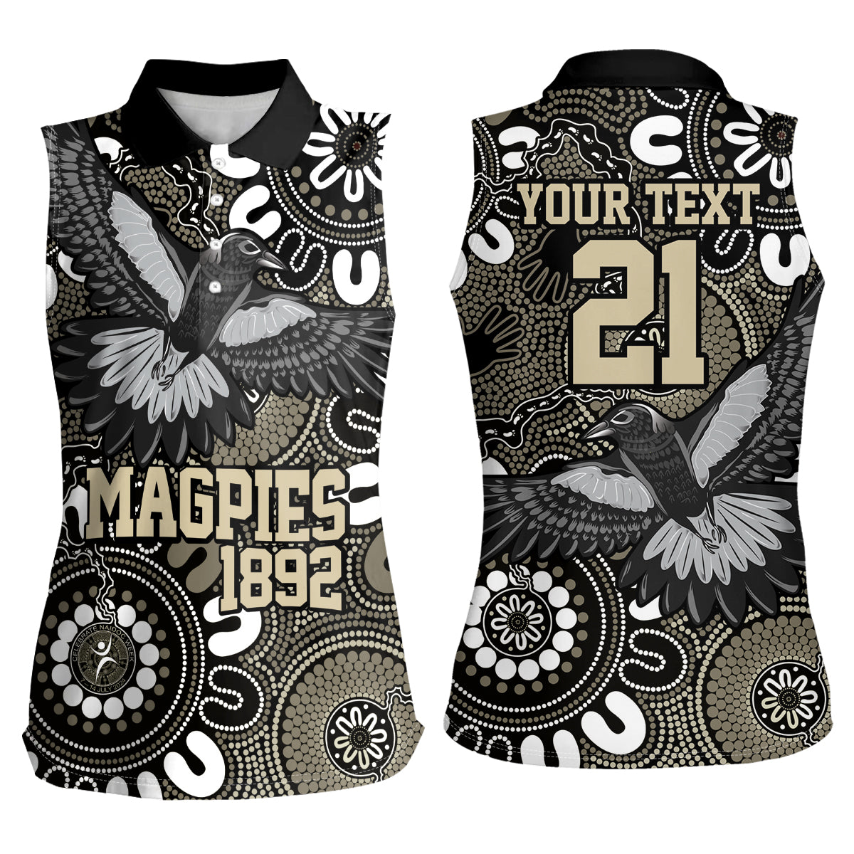 Custom Magpies NAIDOC Week 2024 Women Sleeveless Polo Shirt Fire Burning Aboriginal Dots Art