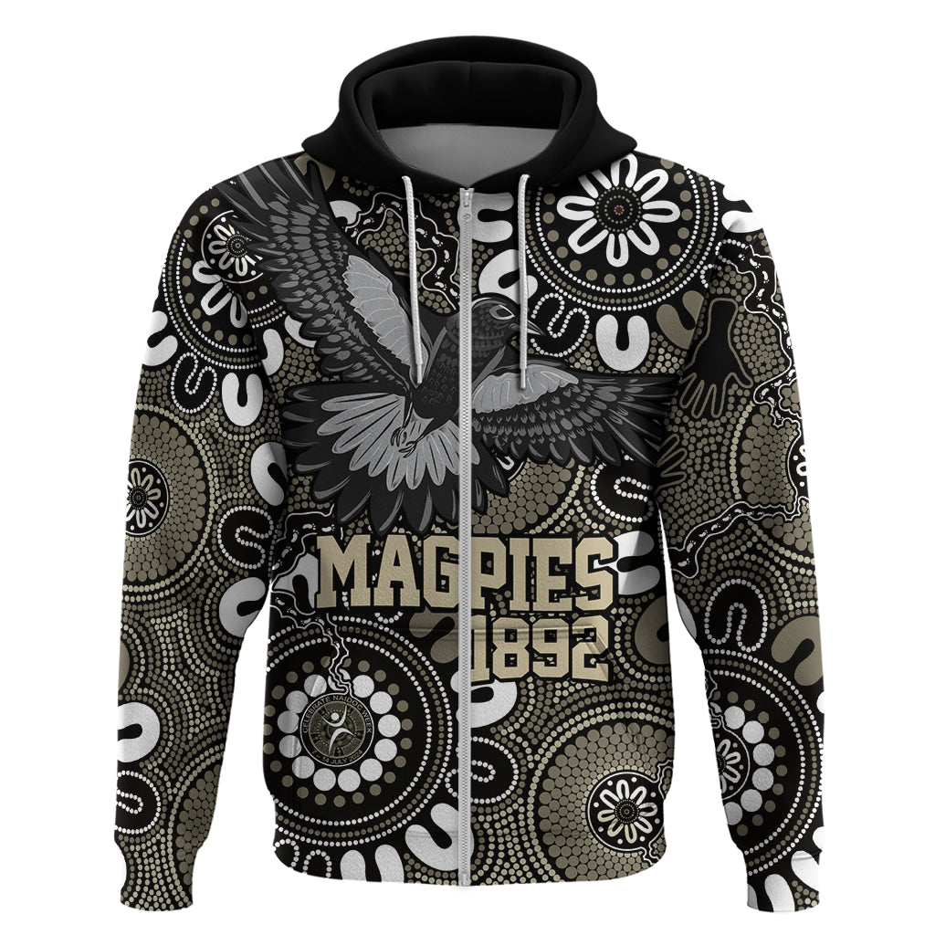 Custom Magpies NAIDOC Week 2024 Zip Hoodie Fire Burning Aboriginal Dots Art