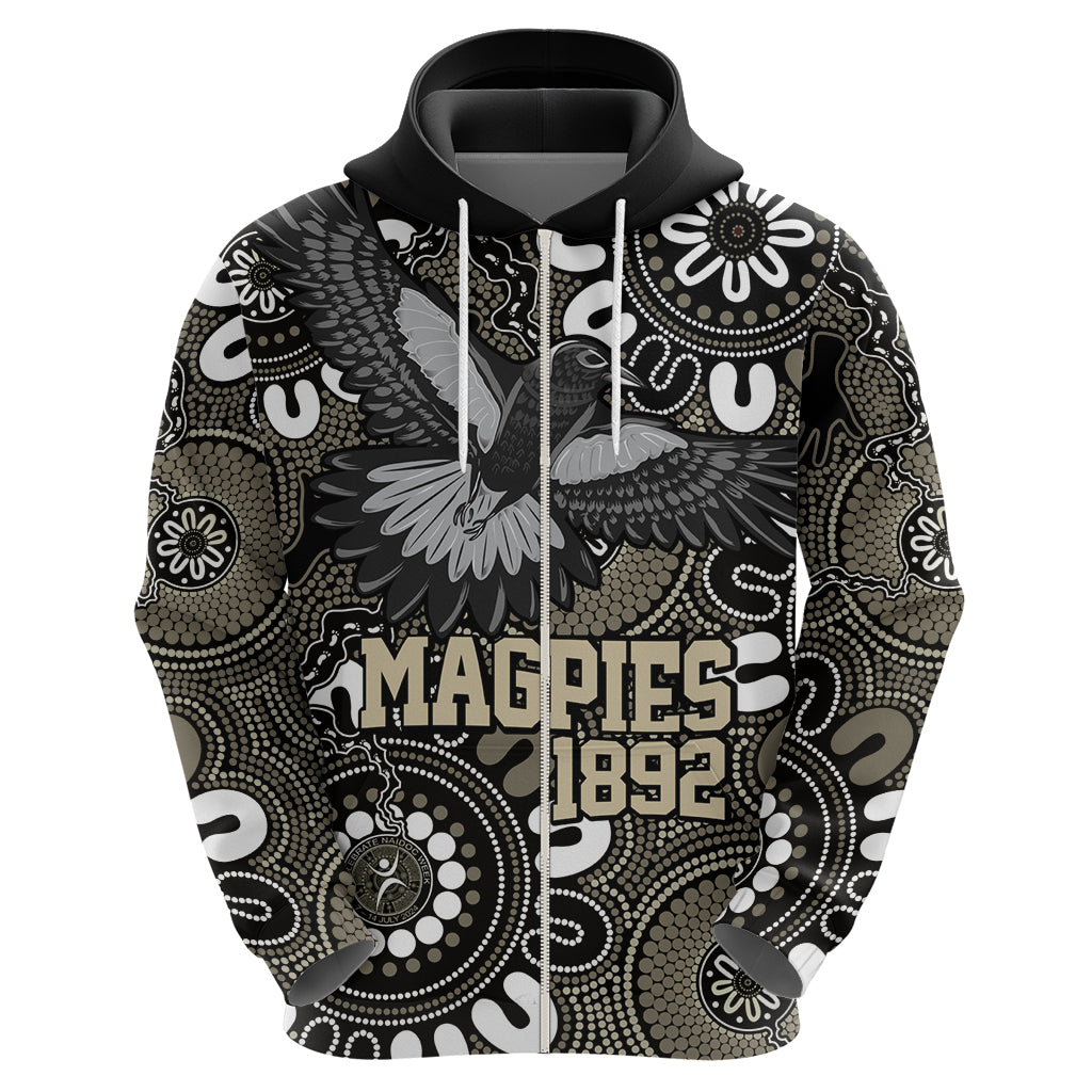 Custom Magpies NAIDOC Week 2024 Zip Hoodie Fire Burning Aboriginal Dots Art