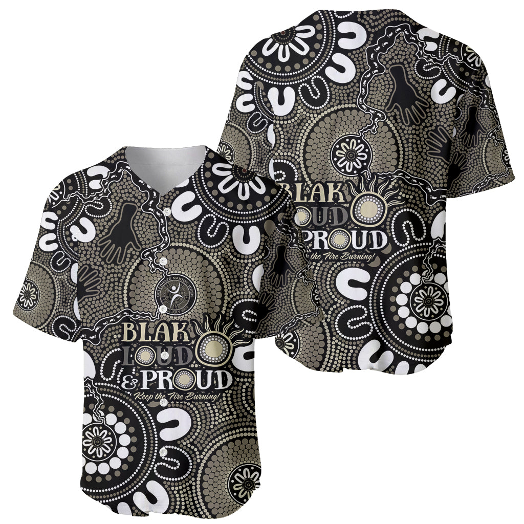 NAIDOC Week 2024 Fire Burning Baseball Jersey Aboriginal Dots Black Art