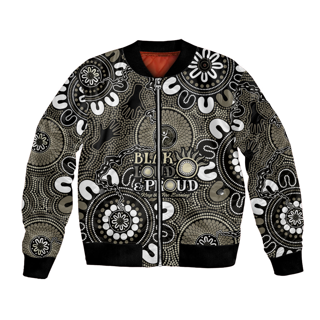 NAIDOC Week 2024 Fire Burning Bomber Jacket Aboriginal Dots Black Art