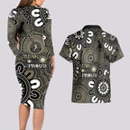NAIDOC Week 2024 Fire Burning Couples Matching Long Sleeve Bodycon Dress and Hawaiian Shirt Aboriginal Dots Black Art