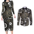 NAIDOC Week 2024 Fire Burning Couples Matching Long Sleeve Bodycon Dress and Long Sleeve Button Shirt Aboriginal Dots Black Art