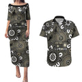 NAIDOC Week 2024 Fire Burning Couples Matching Puletasi and Hawaiian Shirt Aboriginal Dots Black Art
