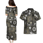 NAIDOC Week 2024 Fire Burning Couples Matching Puletasi and Hawaiian Shirt Aboriginal Dots Black Art
