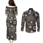NAIDOC Week 2024 Fire Burning Couples Matching Puletasi and Long Sleeve Button Shirt Aboriginal Dots Black Art