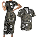 NAIDOC Week 2024 Fire Burning Couples Matching Short Sleeve Bodycon Dress and Hawaiian Shirt Aboriginal Dots Black Art