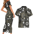 NAIDOC Week 2024 Fire Burning Couples Matching Short Sleeve Bodycon Dress and Hawaiian Shirt Aboriginal Dots Black Art