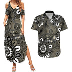 NAIDOC Week 2024 Fire Burning Couples Matching Summer Maxi Dress and Hawaiian Shirt Aboriginal Dots Black Art