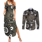 NAIDOC Week 2024 Fire Burning Couples Matching Summer Maxi Dress and Long Sleeve Button Shirt Aboriginal Dots Black Art