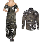NAIDOC Week 2024 Fire Burning Couples Matching Summer Maxi Dress and Long Sleeve Button Shirt Aboriginal Dots Black Art