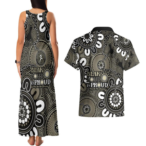 NAIDOC Week 2024 Fire Burning Couples Matching Tank Maxi Dress and Hawaiian Shirt Aboriginal Dots Black Art