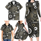 NAIDOC Week 2024 Fire Burning Family Matching Long Sleeve Bodycon Dress and Hawaiian Shirt Aboriginal Dots Black Art