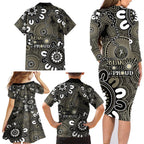 NAIDOC Week 2024 Fire Burning Family Matching Long Sleeve Bodycon Dress and Hawaiian Shirt Aboriginal Dots Black Art