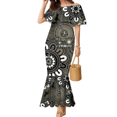 NAIDOC Week 2024 Fire Burning Family Matching Mermaid Dress and Hawaiian Shirt Aboriginal Dots Black Art